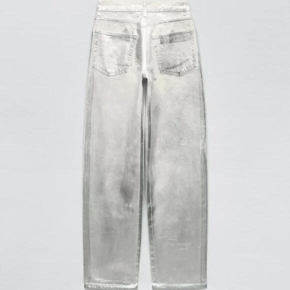 Zara Silver Coated Mid Rise Boyfriend Jeans Blogger's Fave 9632/066 Size 6 NWT - Picture 6 of 11